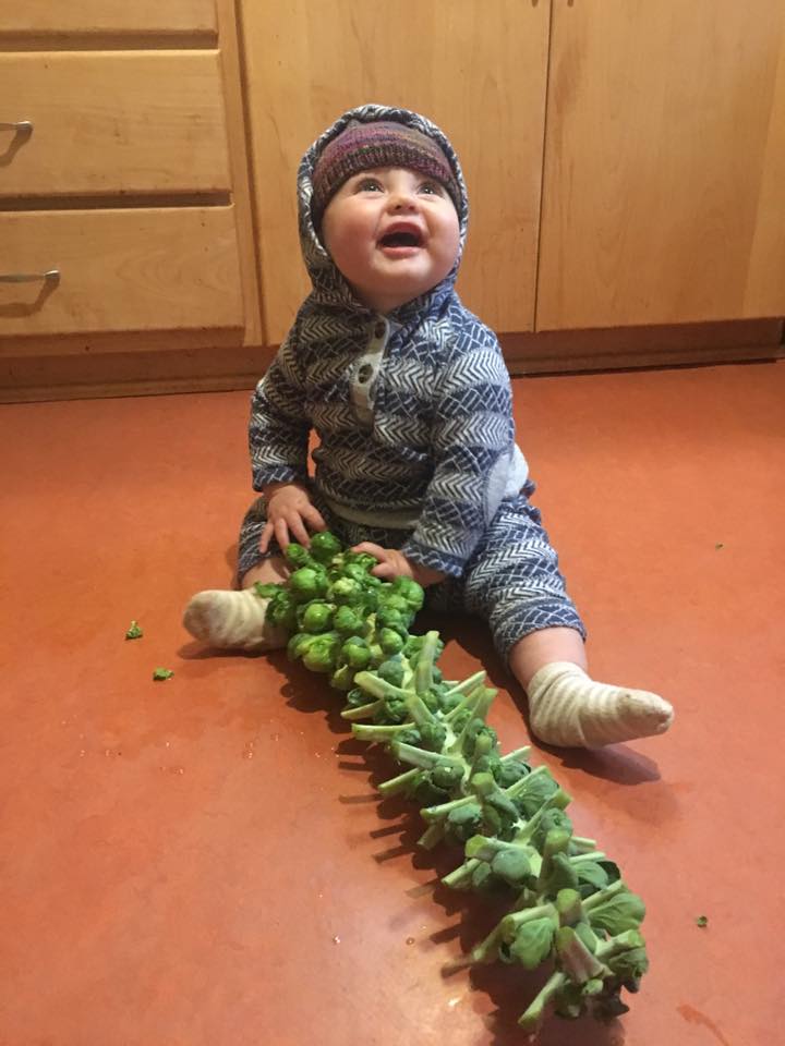 Baby Ky with brussel sprouts